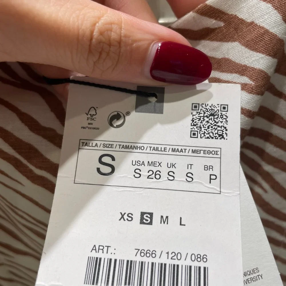 NWT Zara White Brown Zebra Print Linen Blend Structured Crop Top Small - Picture 3 of 4